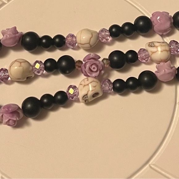 Handmade  by me with love.                 3 strand rose &  skull bracelet - Picture 4 of 4